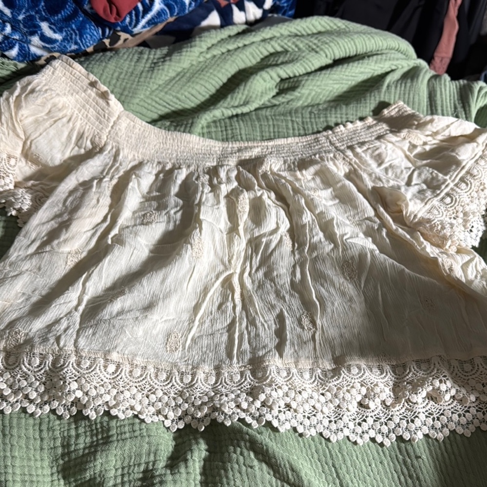 American Eagle Outfitters Cream Lace Top